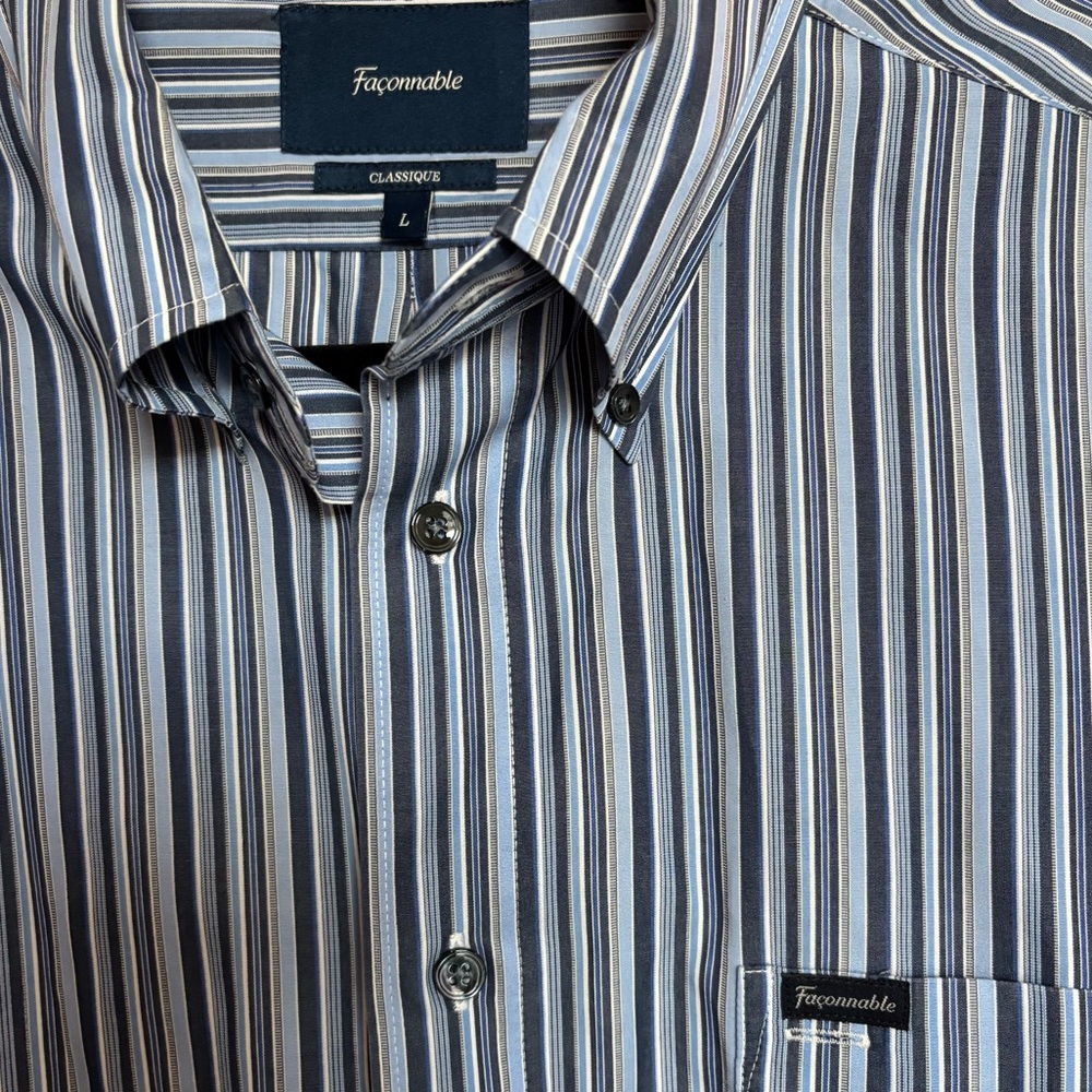 Faconnable Classique Blue Stripped Button Up Dres… - image 6